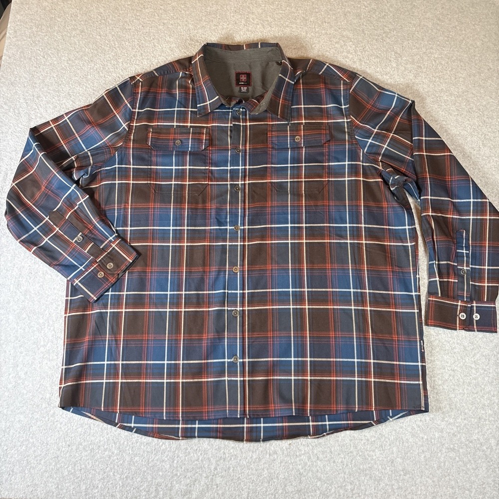 Swiss Tech Long Sleeve Button Up Plaid Blue Men's 3XL 2 Pocket Hiking